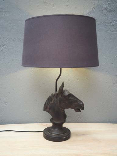 Lamp cheval en étain avec abat-jour peint à l'acquarelle - Etain
